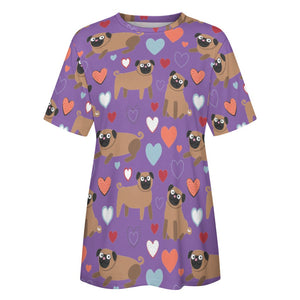 Pugs with Multicolor Hearts All Over Print Women's Cotton T-Shirt - 4 Colors-Apparel-Apparel, Pug, Shirt, T Shirt-14