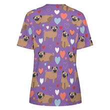 Load image into Gallery viewer, Pugs with Multicolor Hearts All Over Print Women&#39;s Cotton T-Shirt - 4 Colors-Apparel-Apparel, Pug, Shirt, T Shirt-15