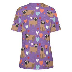 Pugs with Multicolor Hearts All Over Print Women's Cotton T-Shirt - 4 Colors-Apparel-Apparel, Pug, Shirt, T Shirt-15