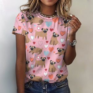 Pugs with Multicolor Hearts All Over Print Women's Cotton T-Shirt - 4 Colors-Apparel-Apparel, Pug, Shirt, T Shirt-18