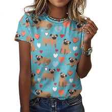 Load image into Gallery viewer, Pugs with Multicolor Hearts All Over Print Women&#39;s Cotton T-Shirt - 4 Colors-Apparel-Apparel, Pug, Shirt, T Shirt-19