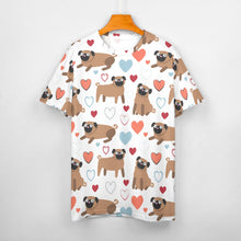 Load image into Gallery viewer, Pugs with Multicolor Hearts All Over Print Women&#39;s Cotton T-Shirt - 4 Colors-Apparel-Apparel, Pug, Shirt, T Shirt-5