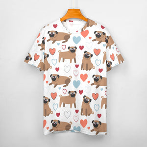 Pugs with Multicolor Hearts All Over Print Women's Cotton T-Shirt - 4 Colors-Apparel-Apparel, Pug, Shirt, T Shirt-5