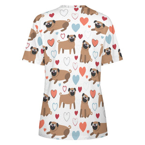 Pugs with Multicolor Hearts All Over Print Women's Cotton T-Shirt - 4 Colors-Apparel-Apparel, Pug, Shirt, T Shirt-6