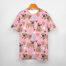 Load image into Gallery viewer, Pugs with Multicolor Hearts All Over Print Women&#39;s Cotton T-Shirt - 4 Colors-Apparel-Apparel, Pug, Shirt, T Shirt-7