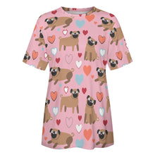 Load image into Gallery viewer, Pugs with Multicolor Hearts All Over Print Women&#39;s Cotton T-Shirt - 4 Colors-Apparel-Apparel, Pug, Shirt, T Shirt-8