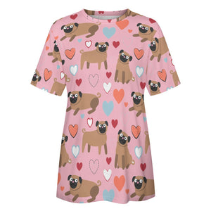 Pugs with Multicolor Hearts All Over Print Women's Cotton T-Shirt - 4 Colors-Apparel-Apparel, Pug, Shirt, T Shirt-8