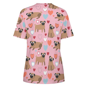 Pugs with Multicolor Hearts All Over Print Women's Cotton T-Shirt - 4 Colors-Apparel-Apparel, Pug, Shirt, T Shirt-9