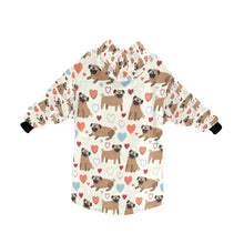 Load image into Gallery viewer, Pugs with Multicolor Hearts Blanket Hoodie for Women-Apparel-Apparel, Blankets-2