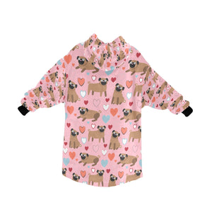 Pugs with Multicolor Hearts Blanket Hoodie for Women-Apparel-Apparel, Blankets-6