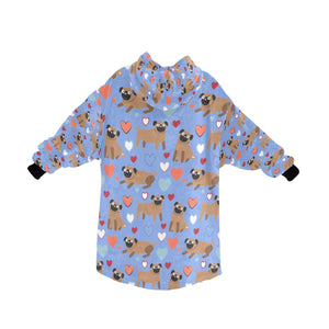 Pugs with Multicolor Hearts Blanket Hoodie for Women-Apparel-Apparel, Blankets-10