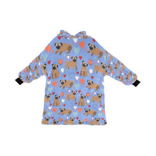 Load image into Gallery viewer, Pugs with Multicolor Hearts Blanket Hoodie for Women-Apparel-Apparel, Blankets-CornflowerBlue-ONE SIZE-7