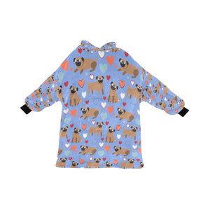 Pugs with Multicolor Hearts Blanket Hoodie for Women-Apparel-Apparel, Blankets-CornflowerBlue-ONE SIZE-7