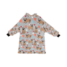 Load image into Gallery viewer, Pugs with Multicolor Hearts Blanket Hoodie for Women-Apparel-Apparel, Blankets-Silver-ONE SIZE-8