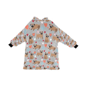 Pugs with Multicolor Hearts Blanket Hoodie for Women-Apparel-Apparel, Blankets-Silver-ONE SIZE-8