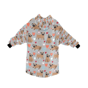 Pugs with Multicolor Hearts Blanket Hoodie for Women-Apparel-Apparel, Blankets-13