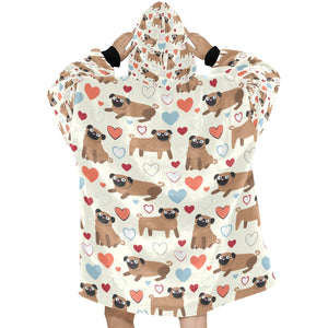 Pugs with Multicolor Hearts Blanket Hoodie for Women - 4 Colors-Apparel-Apparel, Blankets, Pug-2