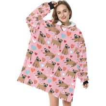Load image into Gallery viewer, Pugs with Multicolor Hearts Blanket Hoodie for Women-Apparel-Apparel, Blankets-4