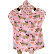 Load image into Gallery viewer, Pugs with Multicolor Hearts Blanket Hoodie for Women-Apparel-Apparel, Blankets-5