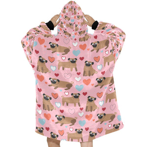 Pugs with Multicolor Hearts Blanket Hoodie for Women-Apparel-Apparel, Blankets-5