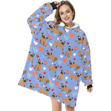Load image into Gallery viewer, Pugs with Multicolor Hearts Blanket Hoodie for Women-Apparel-Apparel, Blankets-9