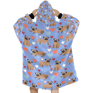 Pugs with Multicolor Hearts Blanket Hoodie for Women-Apparel-Apparel, Blankets-12
