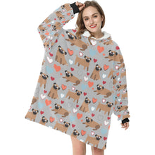 Load image into Gallery viewer, Pugs with Multicolor Hearts Blanket Hoodie for Women-Apparel-Apparel, Blankets-11