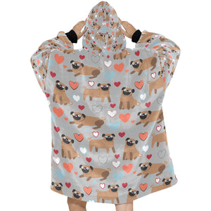 Pugs with Multicolor Hearts Blanket Hoodie for Women-Apparel-Apparel, Blankets-14