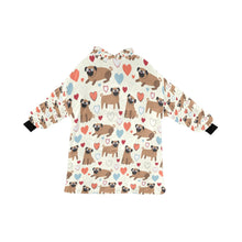 Load image into Gallery viewer, Pugs with Multicolor Hearts Blanket Hoodie for Women-Apparel-Apparel, Blankets-Ivory-ONE SIZE-1