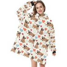 Load image into Gallery viewer, Pugs with Multicolor Hearts Blanket Hoodie for Women-Apparel-Apparel, Blankets-3