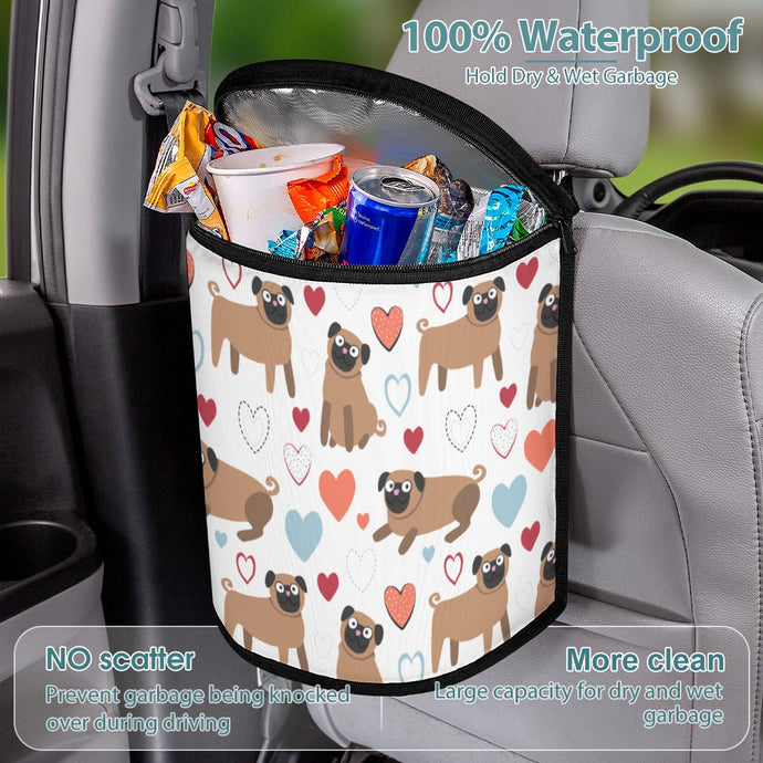 Pugs with Multicolor Hearts Multipurpose Car Storage Bag-3