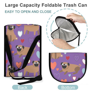 Pugs with Multicolor Hearts Multipurpose Car Storage Bag-9