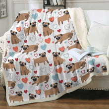 Load image into Gallery viewer, Pugs with Multicolor Hearts Soft Warm Fleece Blanket-Blanket-Blankets, Home Decor, Pug-Ivory-Small-2