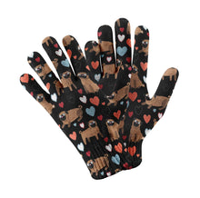 Load image into Gallery viewer, Pugs with Multicolor Hearts Touch Screen Gloves-Accessories-Accessories, Dog Dad Gifts, Dog Mom Gifts, Gloves, Pug-Black-4