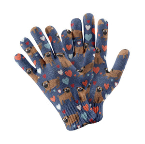 Pugs with Multicolor Hearts Touch Screen Gloves-Accessories-Accessories, Dog Dad Gifts, Dog Mom Gifts, Gloves, Pug-Navy-2