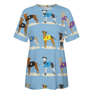 Racing Greyhound / Whippet Love All Over Print Women's Cotton T-Shirt - 4 Colors-Apparel-Apparel, Greyhound, Shirt, T Shirt, Whippet-15