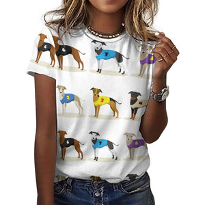 Racing Greyhound / Whippet Love All Over Print Women's Cotton T-Shirt - 4 Colors-Apparel-Apparel, Greyhound, Shirt, T Shirt, Whippet-2