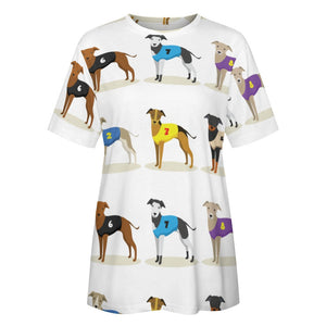 Racing Greyhound / Whippet Love All Over Print Women's Cotton T-Shirt - 4 Colors-Apparel-Apparel, Greyhound, Shirt, T Shirt, Whippet-8