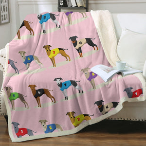Racing Greyhound / Whippet Love Soft Warm Fleece Blanket - 4 Colors-Blanket-Blankets, Greyhound, Home Decor, Whippet-Soft Pink-Small-2