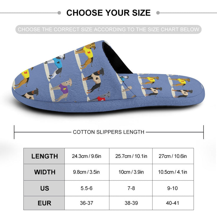 Racing Greyhound / Whippet Women's Cotton Mop Slippers-Cushion Cover-Dog Mom Gifts, Greyhound, Slippers, Whippet-36-37_（5.5-6）-CornflowerBlue1-6