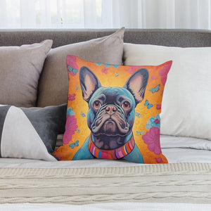 Radiant Bloom Black French Bulldog Plush Pillow Case-Cushion Cover-Dog Dad Gifts, Dog Mom Gifts, French Bulldog, Home Decor, Pillows-2