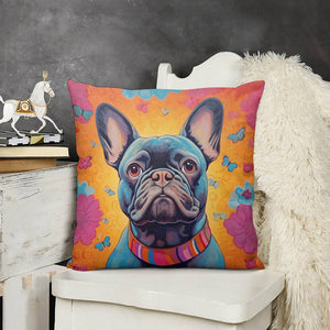 Radiant Bloom Black French Bulldog Plush Pillow Case-Cushion Cover-Dog Dad Gifts, Dog Mom Gifts, French Bulldog, Home Decor, Pillows-3