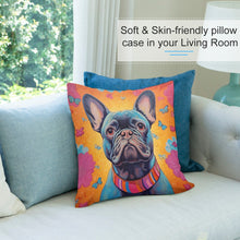 Load image into Gallery viewer, Radiant Bloom Black French Bulldog Plush Pillow Case-Cushion Cover-Dog Dad Gifts, Dog Mom Gifts, French Bulldog, Home Decor, Pillows-7