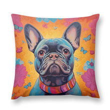 Load image into Gallery viewer, Radiant Bloom Black French Bulldog Plush Pillow Case-Cushion Cover-Dog Dad Gifts, Dog Mom Gifts, French Bulldog, Home Decor, Pillows-12 &quot;×12 &quot;-1