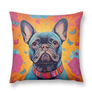 Radiant Bloom Black French Bulldog Plush Pillow Case-Cushion Cover-Dog Dad Gifts, Dog Mom Gifts, French Bulldog, Home Decor, Pillows-12 "×12 "-1