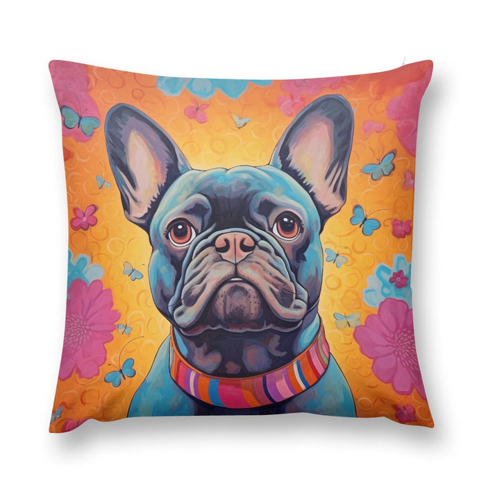 Radiant Bloom Black French Bulldog Plush Pillow Case-Cushion Cover-Dog Dad Gifts, Dog Mom Gifts, French Bulldog, Home Decor, Pillows-12 