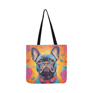 Radiant Bloom Black French Bulldog Shopping Tote Bag-Accessories-Accessories, Bags, Dog Dad Gifts, Dog Mom Gifts, French Bulldog-2