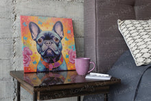 Load image into Gallery viewer, Radiant Bloom Black French Bulldog Wall Art Poster-Art-Dog Art, French Bulldog, Home Decor, Poster-Framed Light Canvas-Small - 8x8&quot;-1