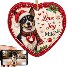 Load image into Gallery viewer, Rat Terrier Christmas Ornament - Love &amp; Joy Heart Shaped Portrait - Personalize with Photo and Name-Christmas Ornament-Christmas,Christmas Ornament,Personalize Artwork,Rat Terrier-1