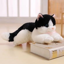 Load image into Gallery viewer, Realistic American Shorthair Cat Plushie - Black and White - Lying with Pink Inner Ears-Stuffed Animals-5